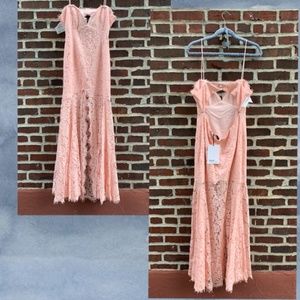 Fame & Partners Pink Lace Maxi Dress (12) NWT